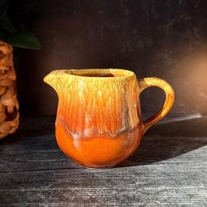 Vintage USA Pottery Creamer: Brown Drip Glaze, Mid-Century Carafe